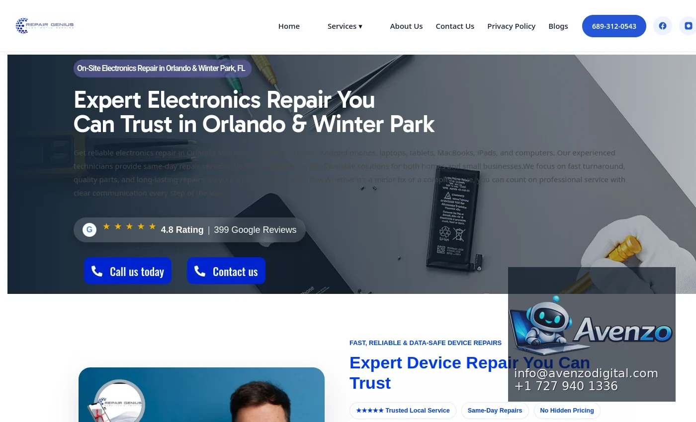 Repair Genius — Website Design & Development Case Study Homepage website screenshot
