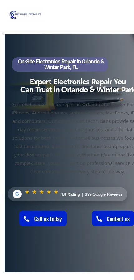 Repair Genius mobile website screenshot