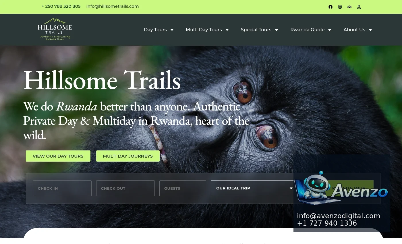 Rwanda Hillsome Trails — Website Design & Development Case Study Homepage website screenshot