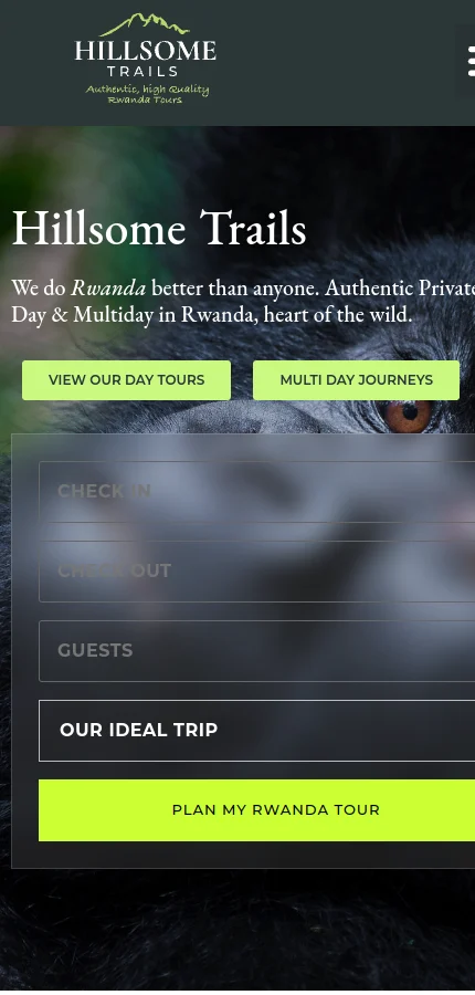 Rwanda Hillsome Trails mobile website screenshot
