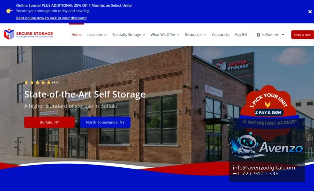 Secure Storage — Website Development Case Study Homepage website screenshot