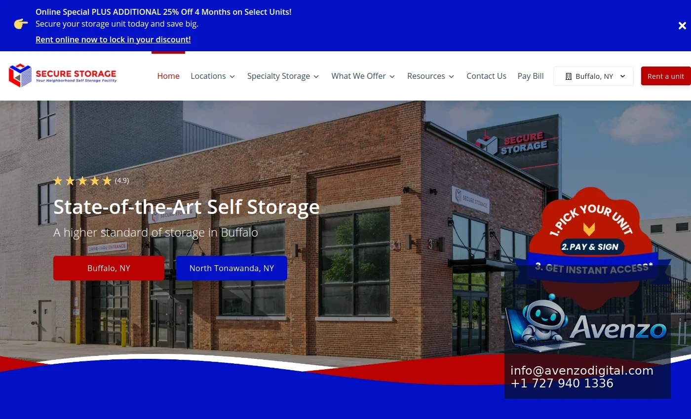 Secure Storage — Website Development Case Study Homepage website screenshot