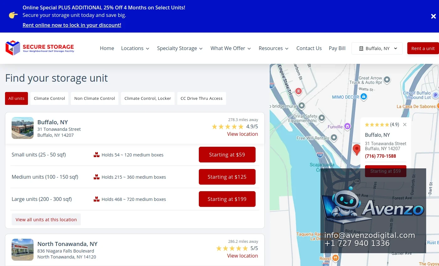 Secure Storage secondary website screenshot