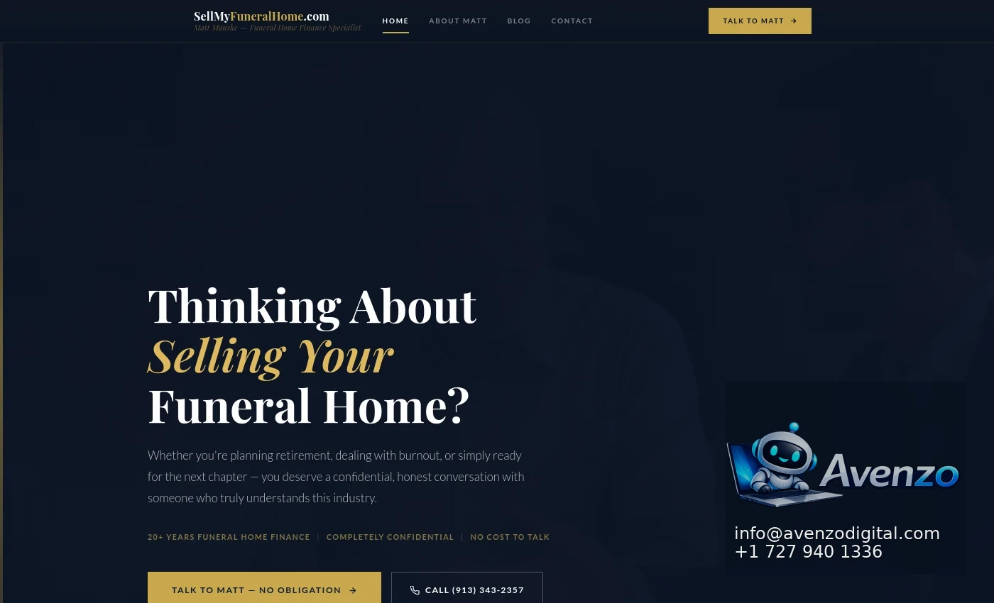 Sell My Funeral Home — Website Development Case Study Homepage website screenshot