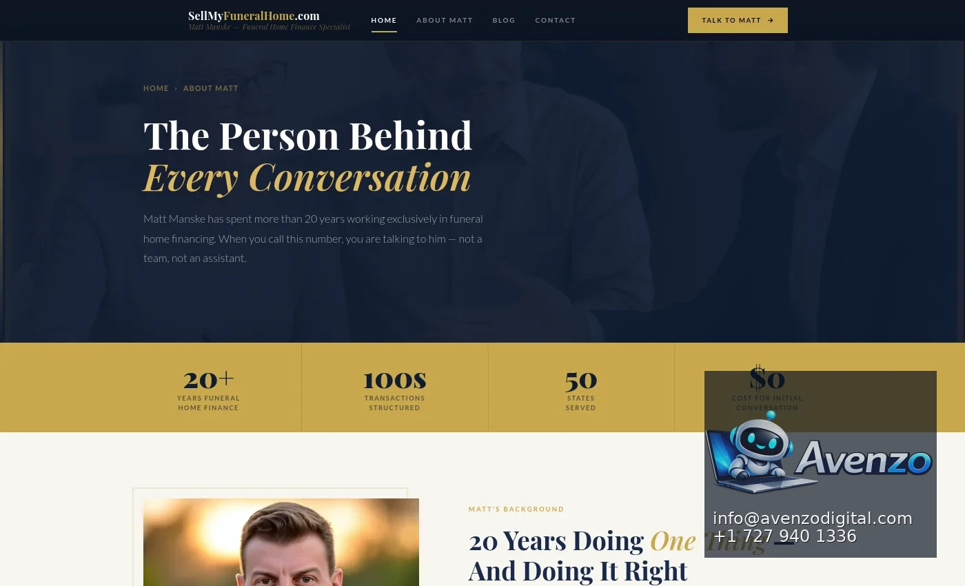Sell My Funeral Home secondary website screenshot