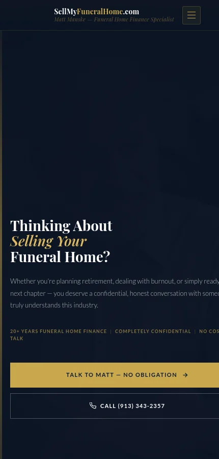 Sell My Funeral Home mobile website screenshot