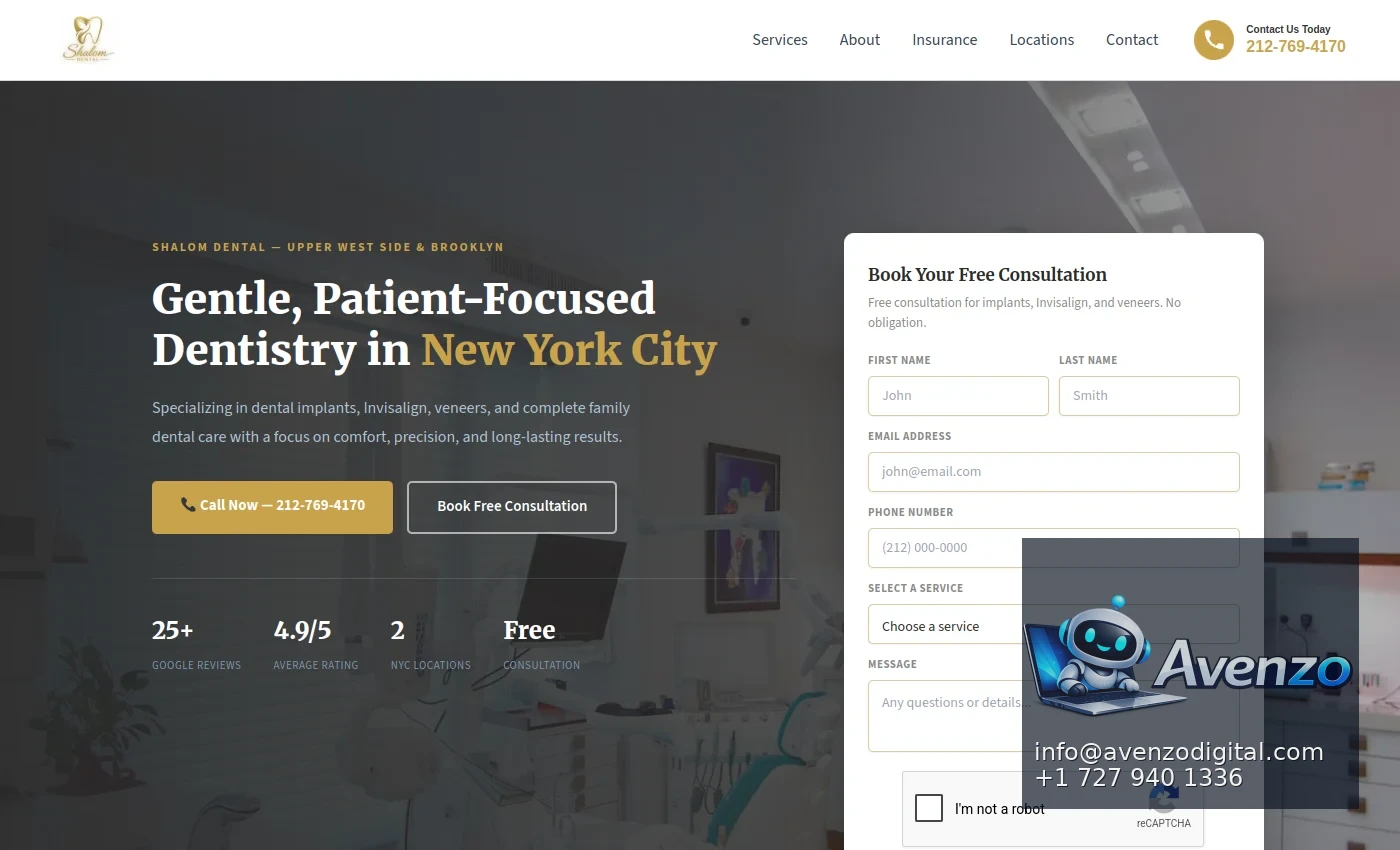 Shalom Dental — Landing Page & Conversion Case Study Homepage website screenshot