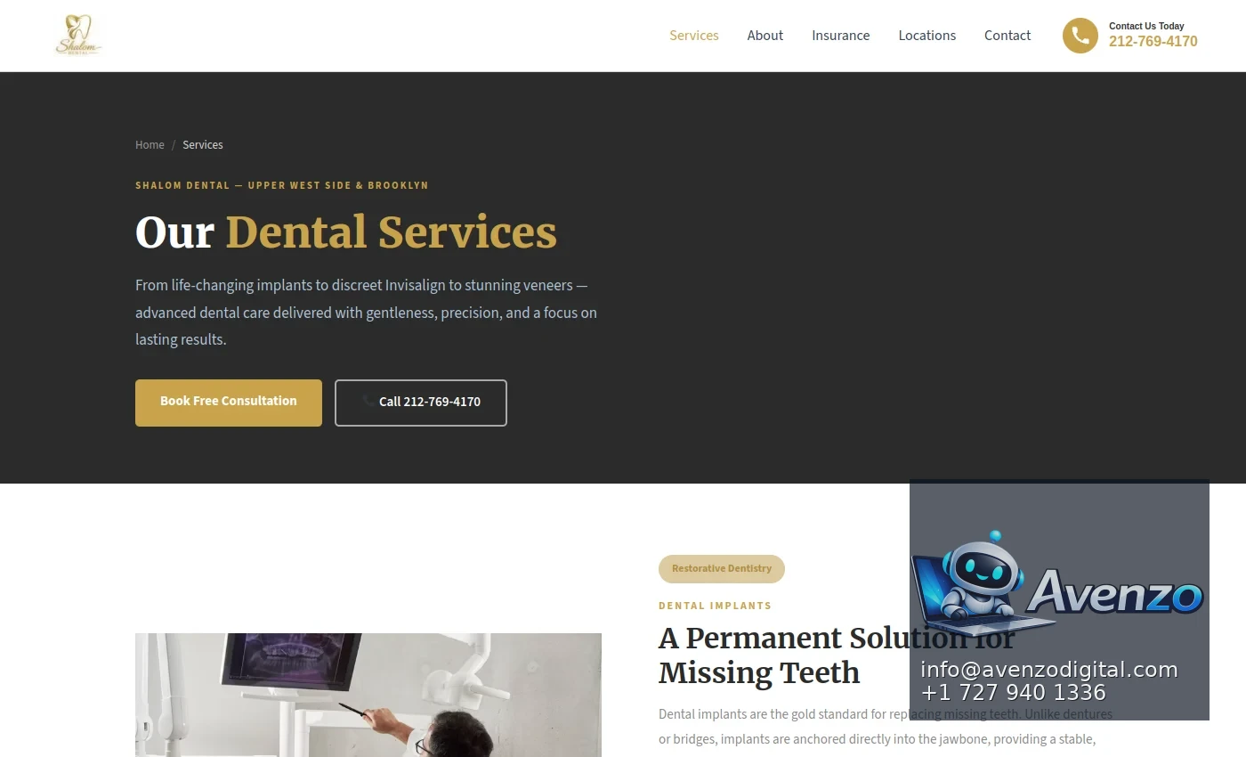 Shalom Dental secondary website screenshot