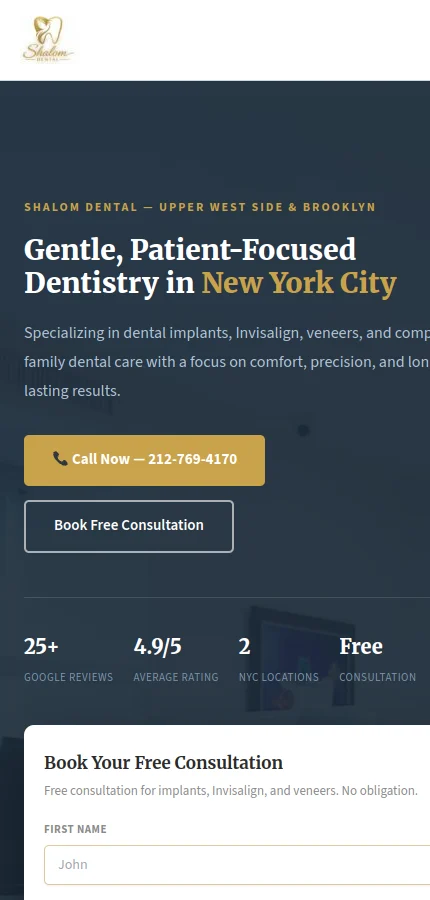 Shalom Dental mobile website screenshot