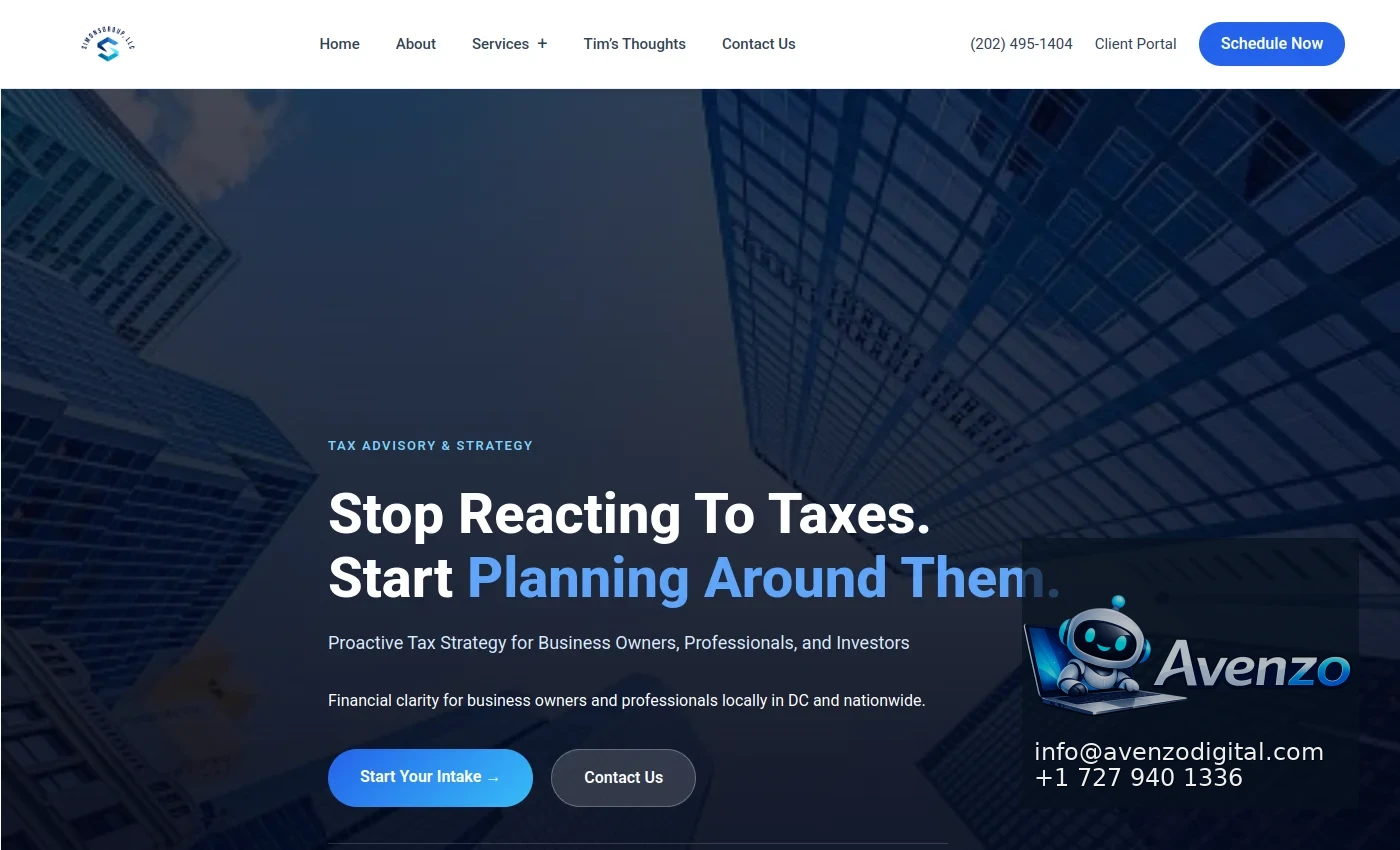 Simonsgroup Tax Advisory — Website Redesign Case Study Homepage website screenshot