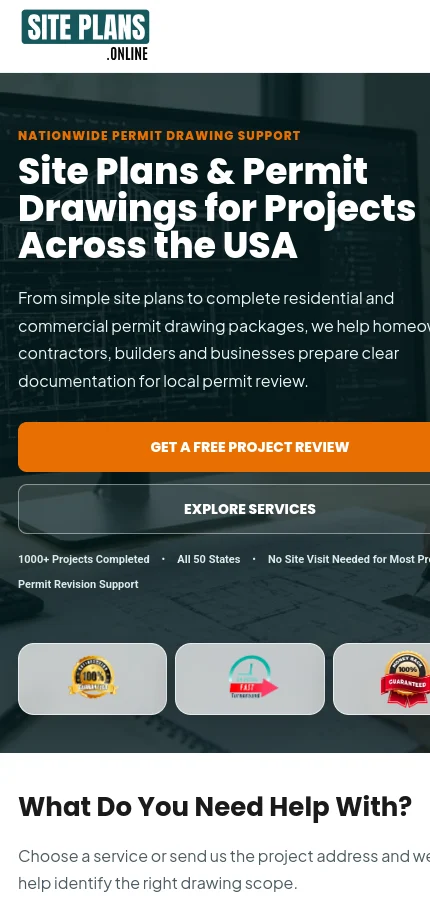 SitePlans.online mobile website screenshot