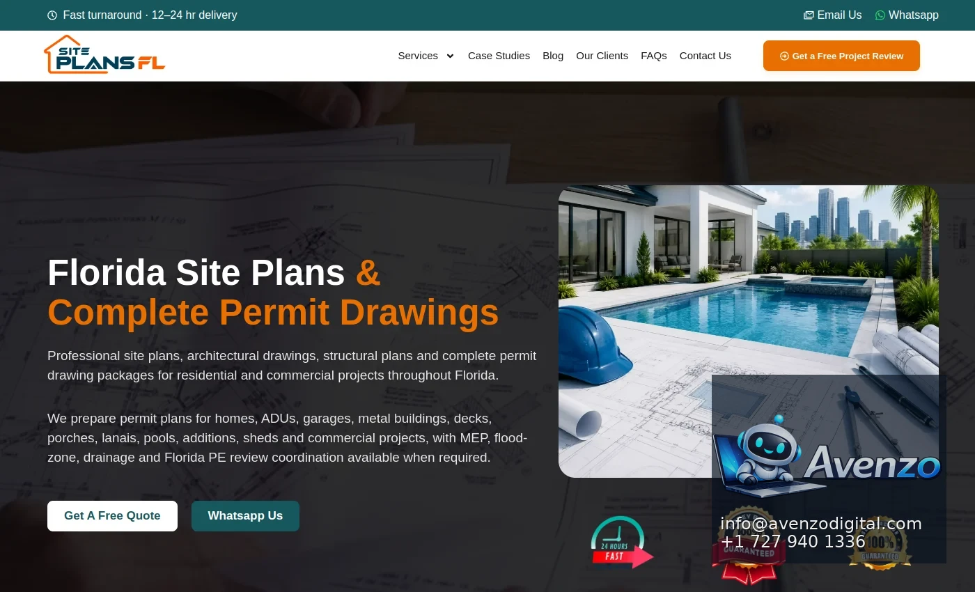 SitePlansFL — Website Development Case Study Homepage website screenshot