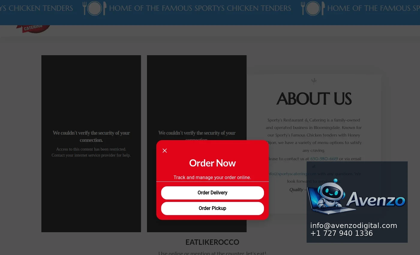 Sporty’s Catering desktop website screenshot