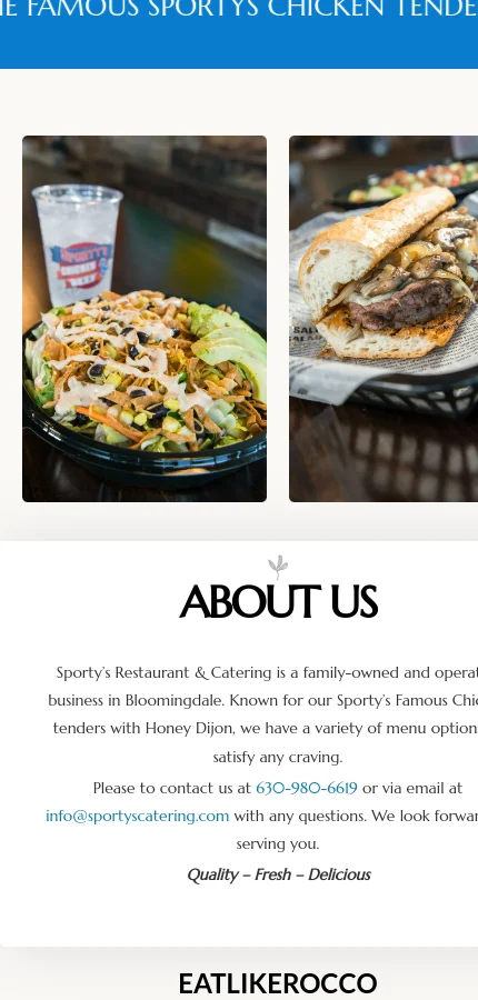 Sporty’s Catering mobile website screenshot