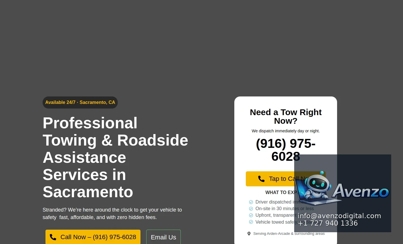 Sun City Towing secondary website screenshot