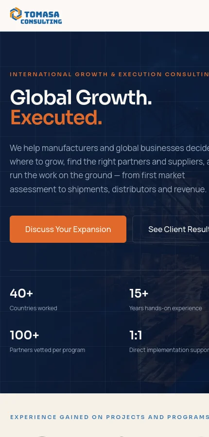 Tomasa Consulting mobile website screenshot