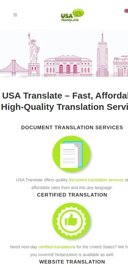 USA Translate mobile website screenshot