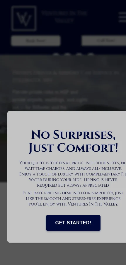 Ventures in the Valley mobile website screenshot