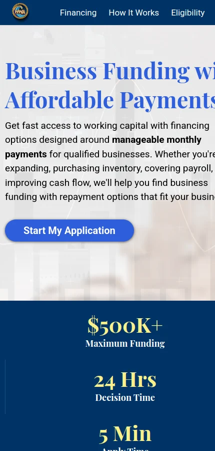 Waterworks Agency Funding mobile website screenshot