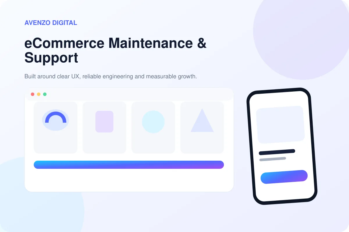 eCommerce Maintenance & Support – Avenzo hero visual