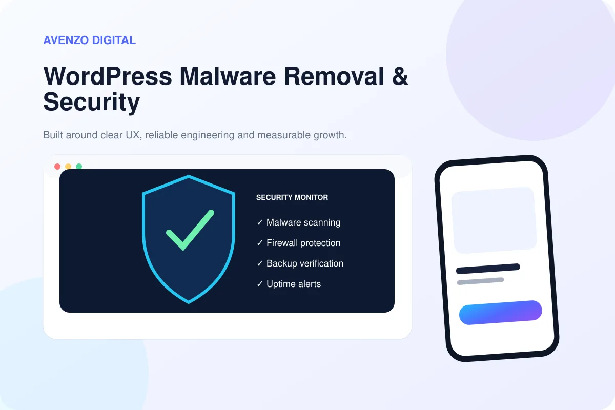 WordPress Malware Removal & Security – Avenzo hero visual